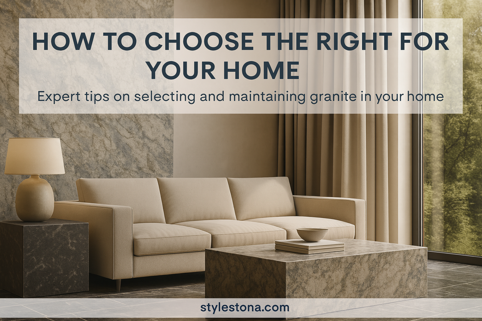 “Modern living room featuring premium granite flooring, granite coffee table, and granite wall panel—visual guide for choosing the right granite for home interiors.