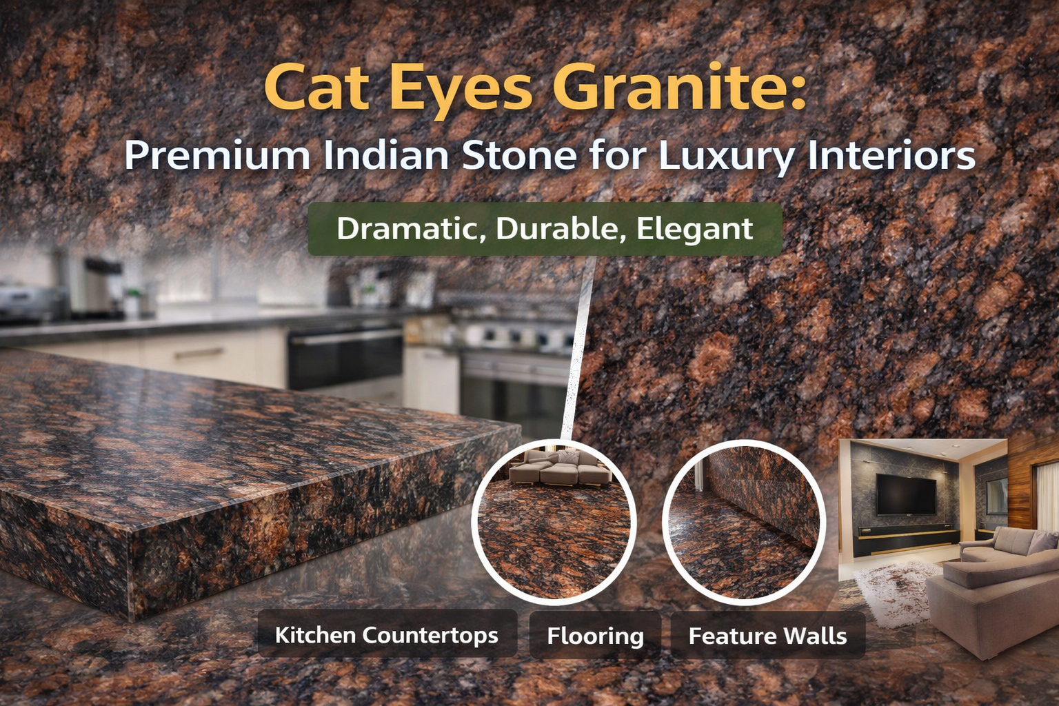 Cat Eyes Granite slab with black and copper patterns for luxury interiors